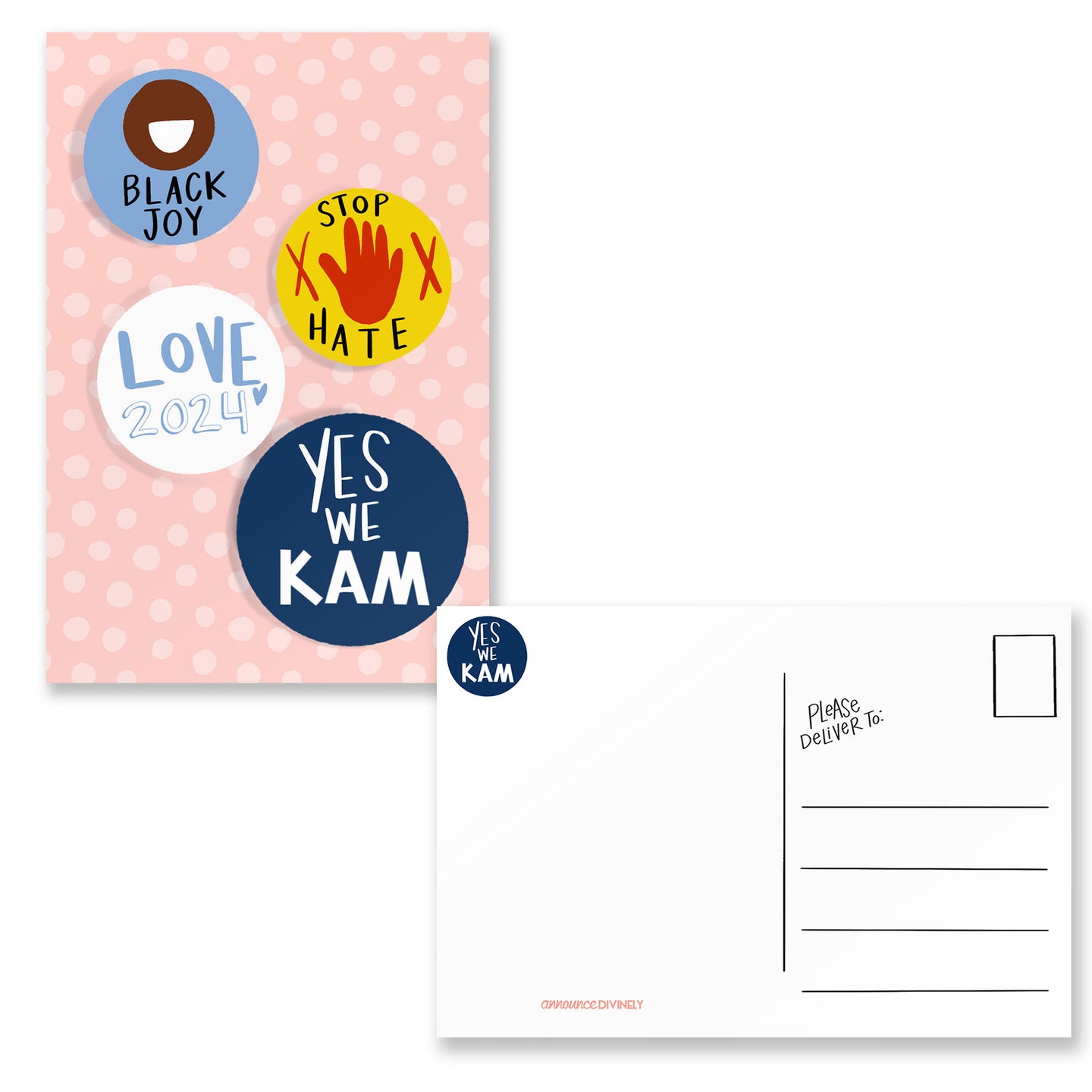 Kamala Harris Button Postcard Set